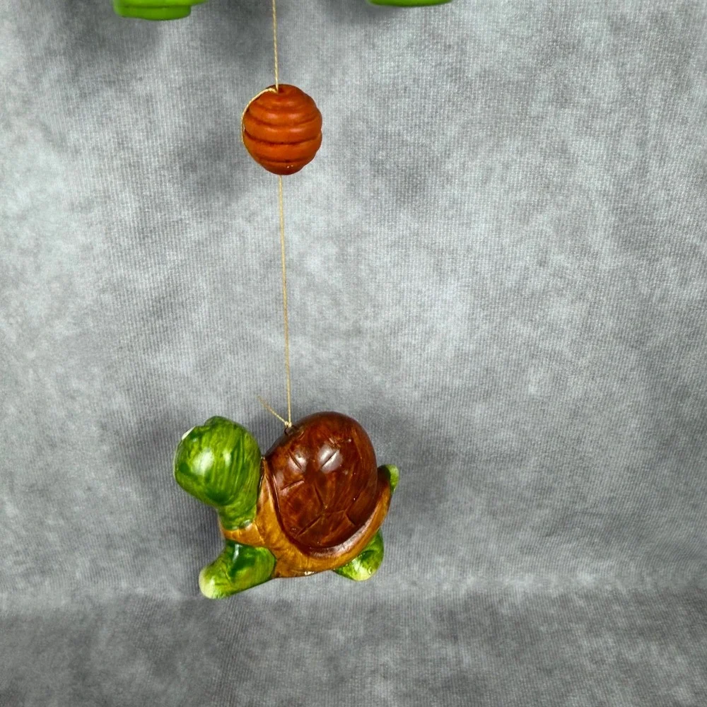 Vtg Ceramic Turtle Wind Chime Hanging Flower Garden Decor Chimes Whimsy Bohemian